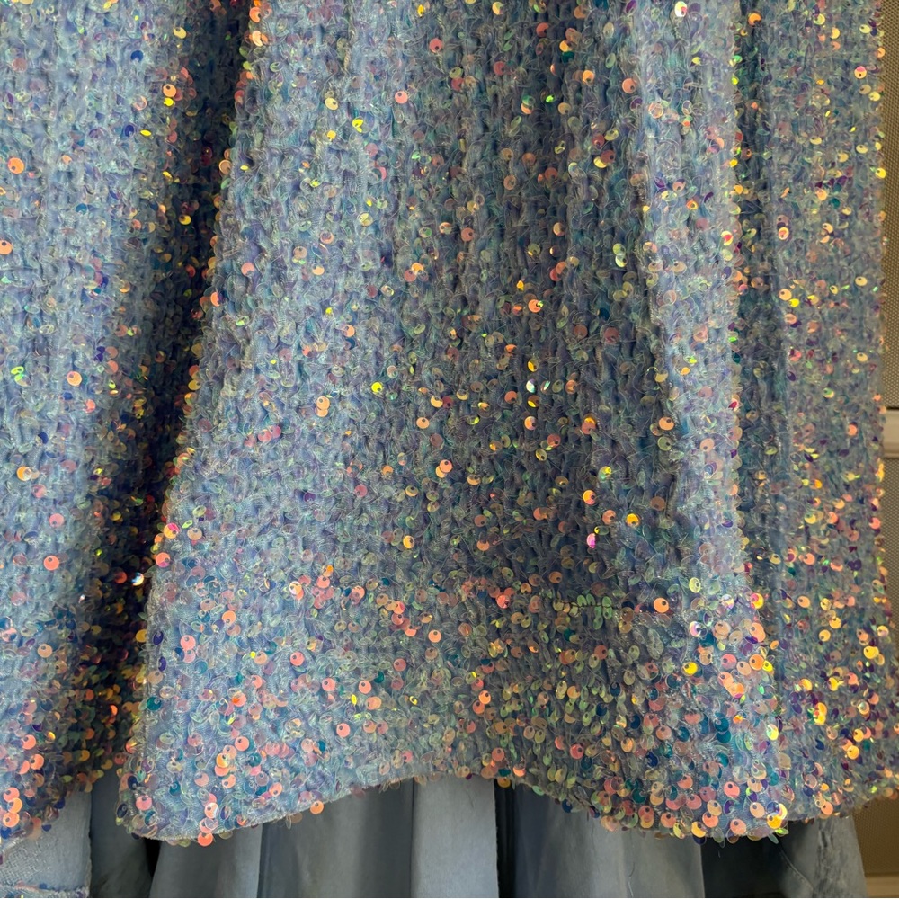 Sherri Hill One Shoulder light blue Sequin Long Sz 8 Prom Pageant Dress - Picture 5 of 8